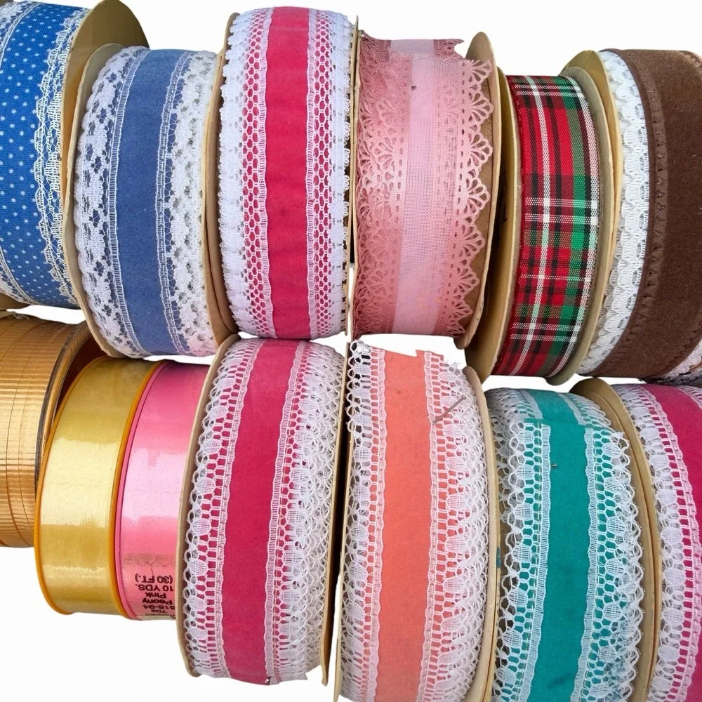 Vintage Craft & Floral Ribbon Lot 1970's-80s Velvet Lace Spools USA